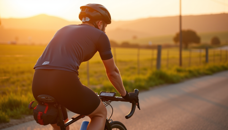 Cycliste observant les données de performance lors d'une sortie longue