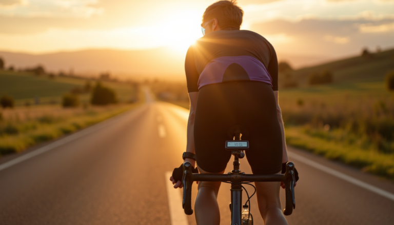 Cycliste sur route rurale, écran de données vide