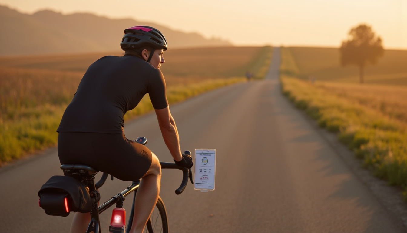 Cycliste sur route tranquille à l'aube, préparation et confort pour longue sortie